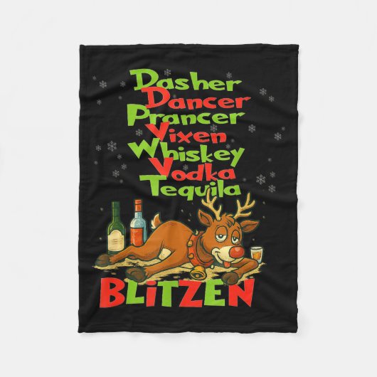 Dasher Dancer Whiskey Vodka Tequila Blitzen Christ Fleece Deken (Voorkant)
