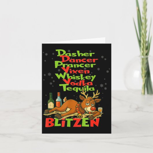 Dasher Dancer Whiskey Vodka Tequila Blitzen Kerstm Kaart (Voorkant)