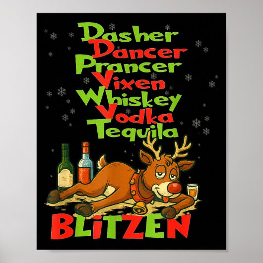 Dasher Dancer Whisky Vodka Tequila Blitzen Christ Poster (Voorkant)