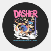 Dasher Reindeer Christmas Speeding Fun Ronde Sticker (Voorkant)