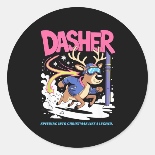 Dasher Reindeer Christmas Speeding Fun  Ronde Sticker (Voorkant)
