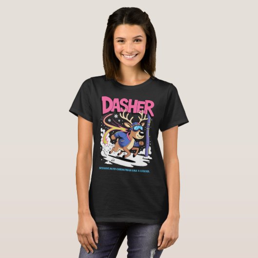 Dasher Reindeer Christmas Speeding Fun  T-shirt (Voorkant volledig)