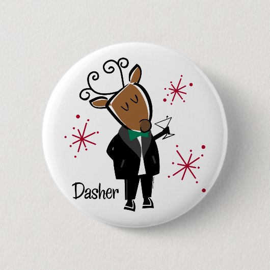 Dasher Reindeer Ronde Button 5,7 Cm (Voorkant)