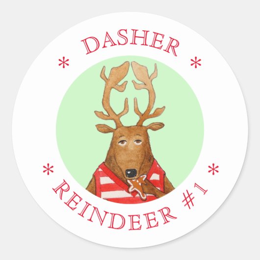 DASHER RENDIER Kleine ronde Stickers (Voorkant)