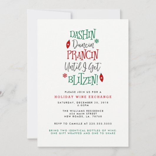 Dashin Dancin Prancin Wijnbeurs Kerstmis Kaart (Voorkant)