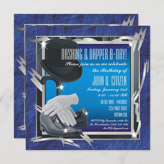 Dashing Custom 5.25 x 5.25 Uitnodigingen - Blauw (Voorkant / Achterkant)