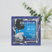 Dashing Custom 5.25 x 5.25 Uitnodigingen - Blauw (Staand voorkant)