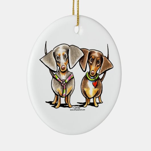 Dashing Dapped Dachshunds Keramisch Ornament (Rechts)