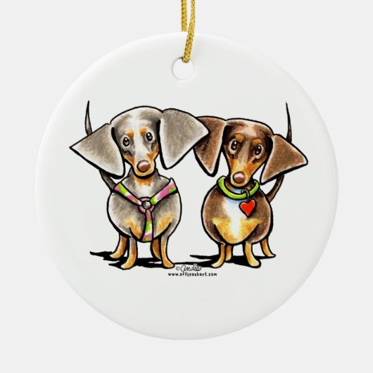 Dashing Dapped Dachshunds Keramisch Ornament (Voorkant)