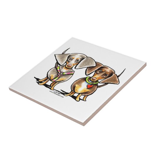 Dashing Dapped Dachshunds Tegeltje (Zijkant)