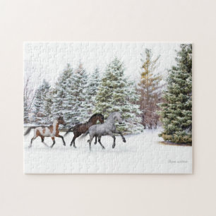 Dashing door de sneeuw - drie paarden legpuzzel