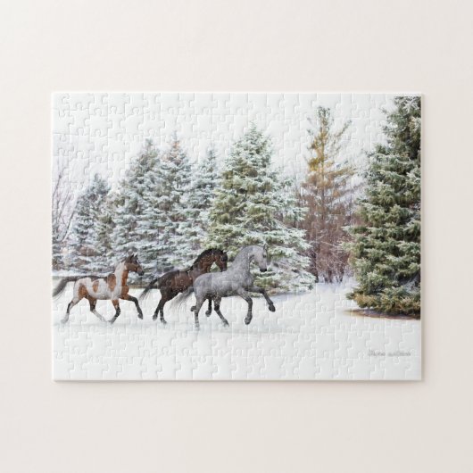 Dashing door de sneeuw - drie paarden legpuzzel (Horizontaal)