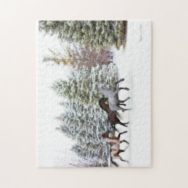 Dashing door de sneeuw - drie paarden legpuzzel