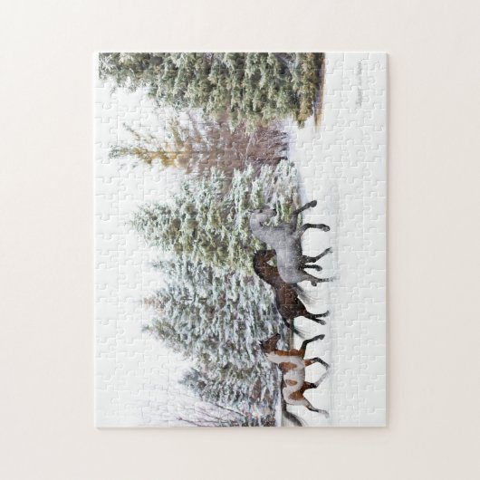 Dashing door de sneeuw - drie paarden legpuzzel (Verticaal)