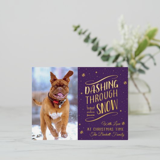 Dashing door de sneeuw | Kerstfoto echt Folie Feestdagen Briefkaart (Staand Voorkant)