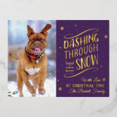 Dashing door de sneeuw | Kerstfoto echt Folie Feestdagen Briefkaart (Voorkant)