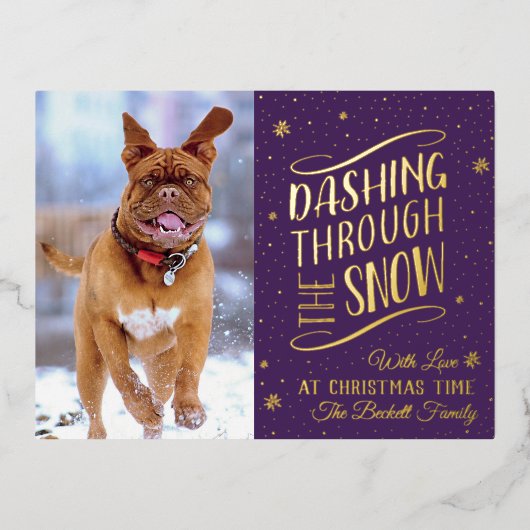 Dashing door de sneeuw | Kerstfoto echt Folie Feestdagen Briefkaart (Voorkant)