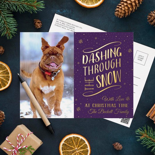 Dashing door de sneeuw | Kerstfoto echt Folie Feestdagen Briefkaart