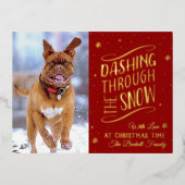 Dashing door de sneeuw | Kerstfoto echt Folie Feestdagen Briefkaart (Voorkant)