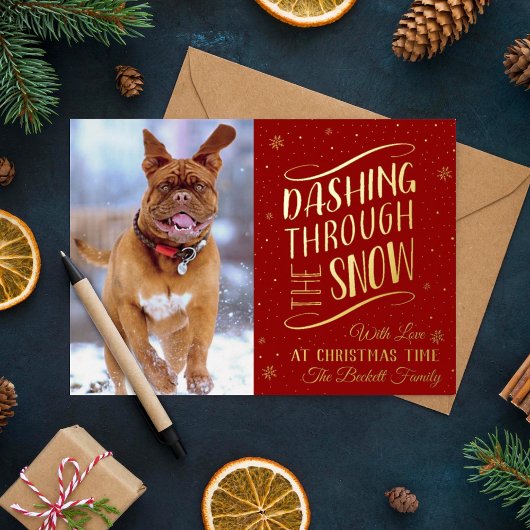 Dashing door de sneeuw | Kerstfoto echt Folie Feestdagenkaart