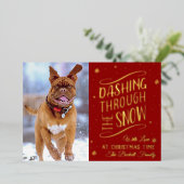 Dashing door de sneeuw | Kerstfoto echt Folie Feestdagenkaart (Staand Voorkant)