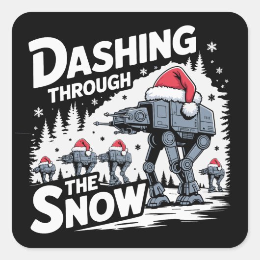 Dashing door de sneeuw Kerstmis familie vakantie Vierkante Sticker (Voorkant)