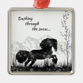 Dashing door de sneeuw, paard, bergen vakantie metalen ornament