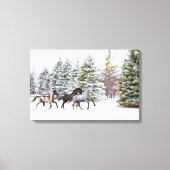 Dashing door de sneeuw - Rendende paarden Canvas Afdruk (Voorkant)
