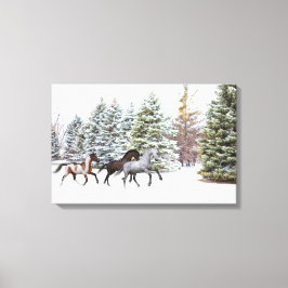 Dashing door de sneeuw - Rendende paarden Canvas Afdruk