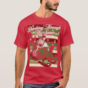 Dashing door de sneeuw retro sneeuwscooterskelet t-shirt