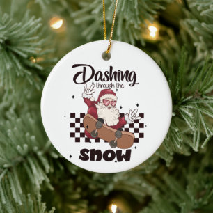 Dashing door de sneeuw skateboard Santa Keramisch Ornament