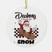 Dashing door de sneeuw skateboard Santa Keramisch Ornament (Voorkant)