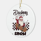 Dashing door de sneeuw skateboard Santa Keramisch Ornament (Links)