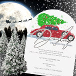Dashing door de sneeuw vintage auto Kerstmis Kaart<br><div class="desc">De zalen zijn overdekt,  het huis is helder en de kerstverlichting schijnt. Dit is het seizoen om vrolijk te zijn,  kies deze zeer vrolijke uitnodiging en nodig je vrienden uit voor je kerstfeest!</div>