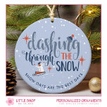 Dashing Door De Sneeuw Winter Foto Keramisch Ornament<br><div class="desc">Vier het vakantieseizoen met dit aanpasbare kerstornament met een grillige illustratie van een kind dat op een slee rijdt op een besneeuwde winterdag, gecombineerd met elegante scripttypografie met de tekst: "Dashing Through the Snow." Wijzig dit ontwerp door uw eigen tekst aan de voor- en achterkant toe te voegen en upload...</div>