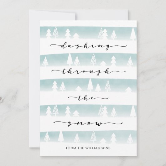 Dashing door de sneeuwboomstammen van de Waterverf Feestdagenkaart (Voorkant)