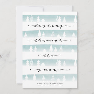 Dashing door de sneeuwboomstammen van de Waterverf Feestdagenkaart