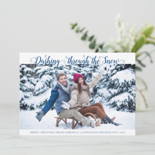 Dashing door de sneeuwkerstfotokaart (Staand voorkant)