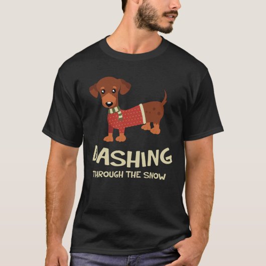 Dashing door de Snow Dachshund Dog Kerstmis T-shirt (Voorkant)