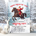 Dashing door de Snow Santa Christmas Party Kaart<br><div class="desc">Dash door de sneeuw naar een kerstviering met deze ouderwetse Sinterklaas rijden op een wenkbrauwpaard door het besneeuwde bos. Geweldig voor elk kerstvakantie-evenement. Perfect voor een traditioneel feest of een western thema of cowboy kerstfeest. Alle bewoordingen kunnen worden gewijzigd om aan uw behoeften te voldoen! o meer wijzigingen aanbrengen ga...</div>