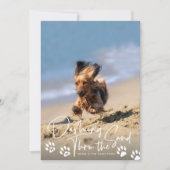 Dashing door de Zand Beach Dog Paws Holiday Foto Feestdagenkaart (Voorkant)