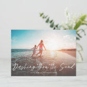 Dashing door de Zand Beach Holiday Foto Feestdagenkaart (Staand voorkant)