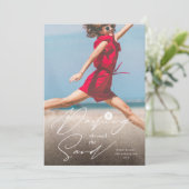 Dashing door de zandstrand kust foto feestdagenkaart (Staand voorkant)