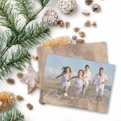 Dashing door de zandstrand kust foto feestdagenkaart