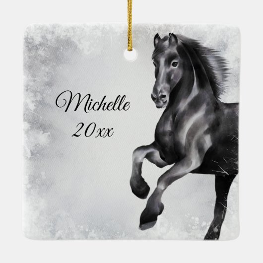 Dashing door het schitterende Sneeuwpaard Kerstmis Keramisch Ornament (Achterkant)