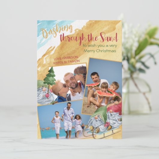 Dashing door het Zand 3 Beach van de Foto Gnome Feestdagenkaart (Staand voorkant)