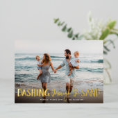 Dashing door het zand | Beach foto Folie Feestdagenkaart (Staand Voorkant)