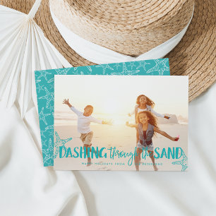 Dashing door het zand   Vakantieknopkaart Feestdagenkaart