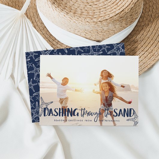 Dashing door het zand | Vakantieknopkaart Feestdagenkaart