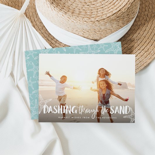 Dashing door het zand | Vakantieknopkaart Feestdagenkaart